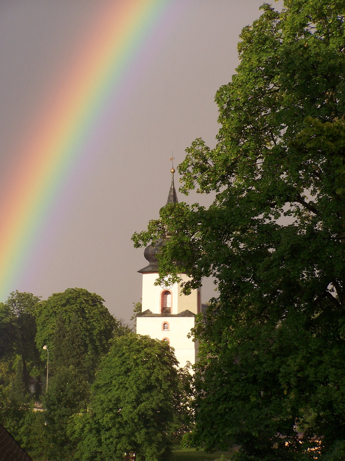 Church and rainbow